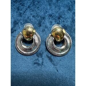 Two Tone Silver & Gold Mini‎ Door Knocker Anne Klein Earrings marked AK